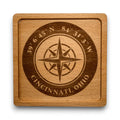 Wooden coaster made of beech featuring a personalized laser engraved design.